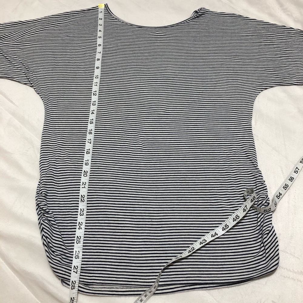 Elan Wide Neck Gray And White Striped Tee - Picture 6 of 7